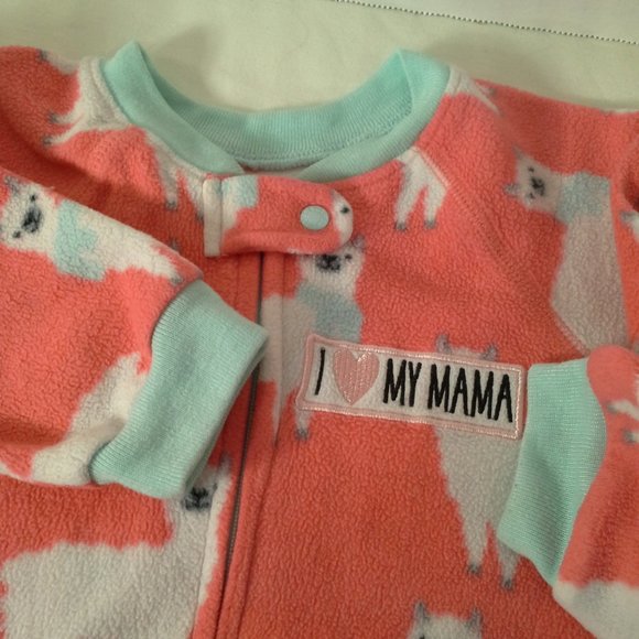 Childrens Place one-piece footed sleeper Size 18M 24M Llamas Orange green white - Picture 2 of 12